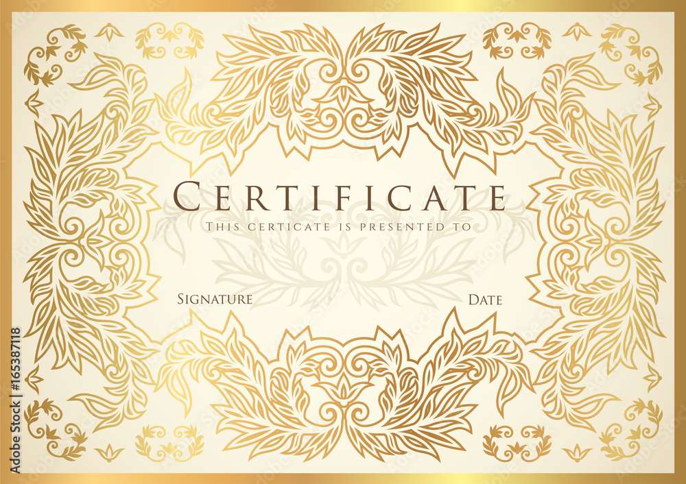 Certificate, Diploma of completion (golden design template, white