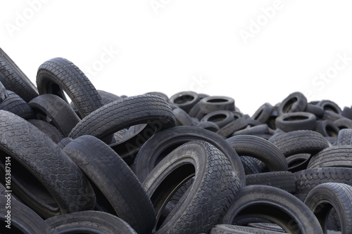 used tires at recycling yard. isolated.