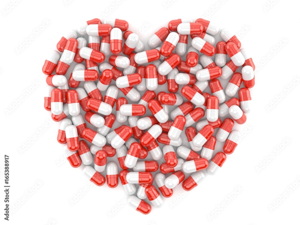 Heart symbol made from pills