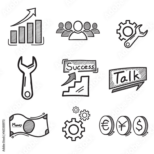 business icon is about cooperation, talk, and fix problem to success. vector illustration hand darwning style.