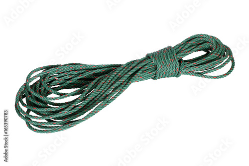 Green nylon rope isolated on white background