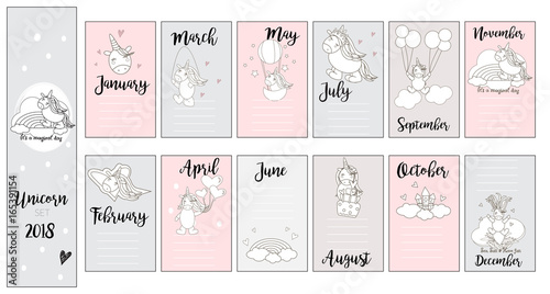 Cute Unicorn Journaling card set, printable, in Vector