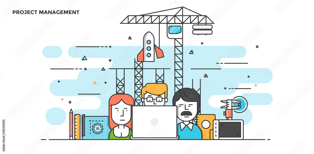 Modern Flat Line Color hero image of Project Management Modern Flat Line Color hero image of Project Management
