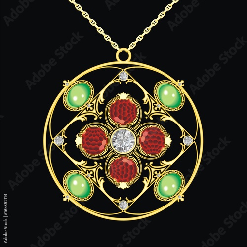 gold medallion with precious stones