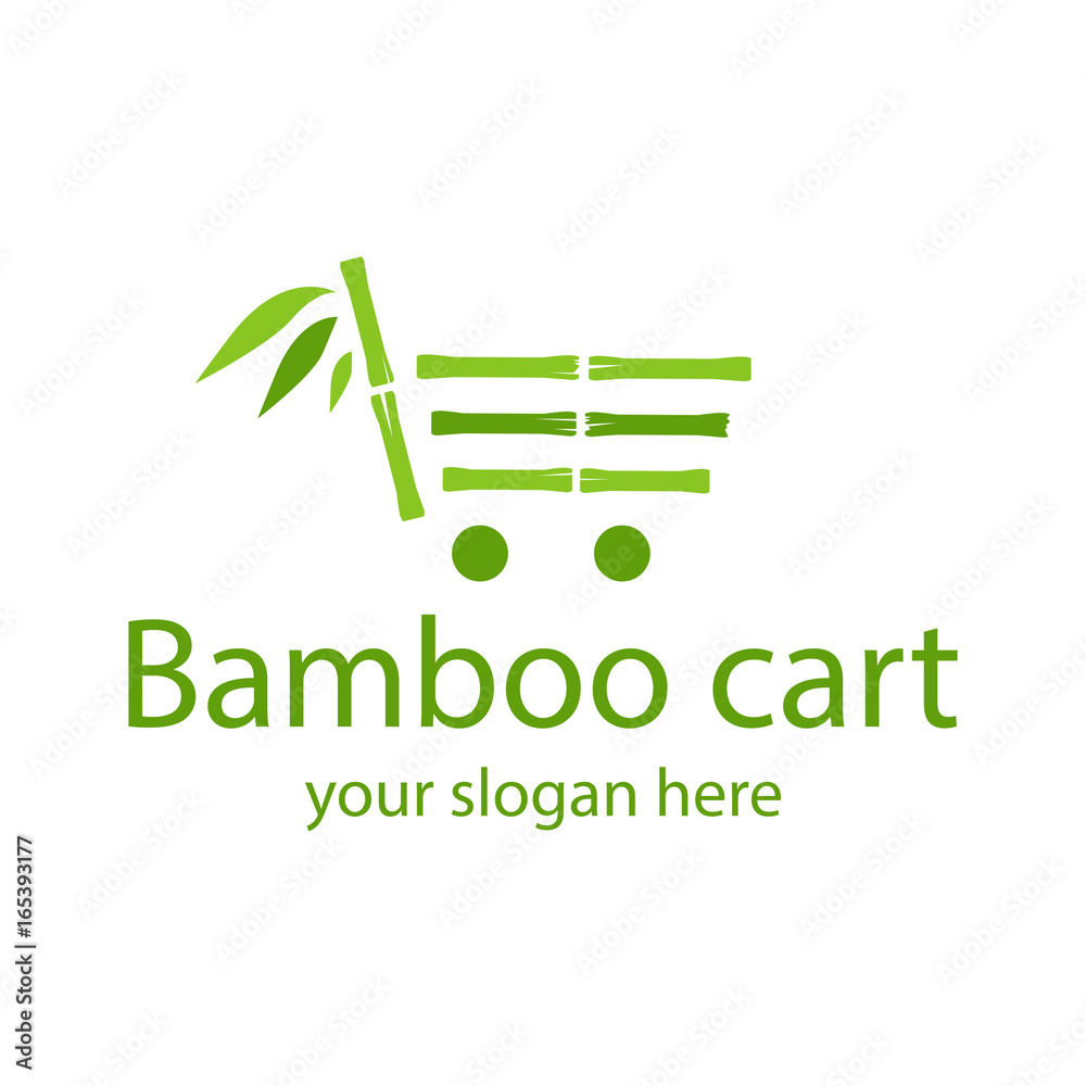 green bamboo sticks formed a shopping cart with leaves, logo design, isolated on white background. green bamboo sticks formed a shopping cart with leaves, logo design, isolated on white background.