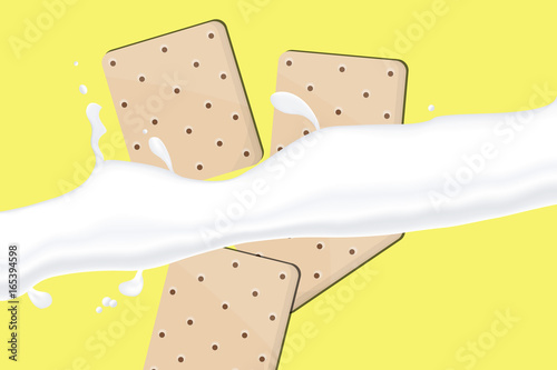 Milk splash and cookies isolated on yellow background