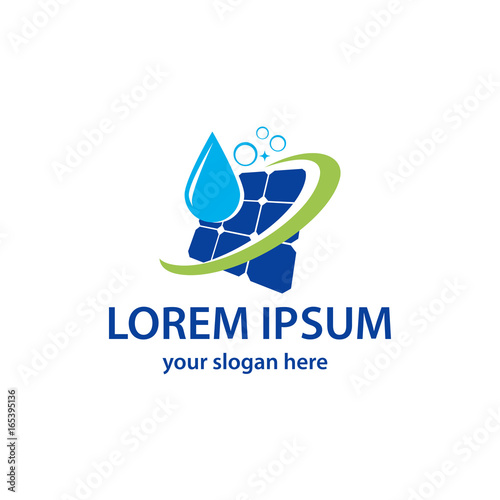 solar panel with water drop and bubbles, logo design, isolated on white background.