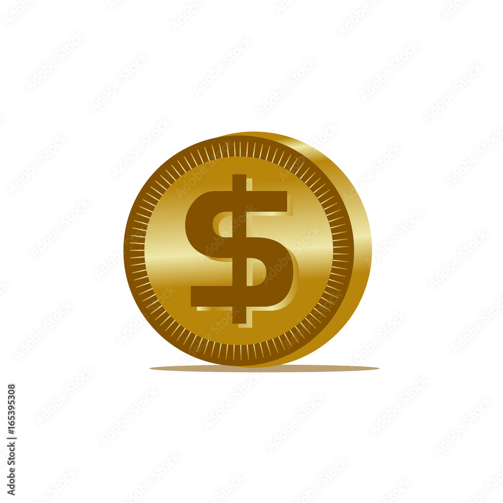 dollar sign on 3D coin with shadow, icon design, isolated on white background. dollar sign on 3D coin with shadow, icon design, isolated on white background.