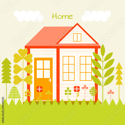 Vector illustration of the house with geometrical plants