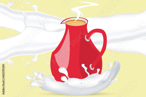 Red cream pot with cream splash