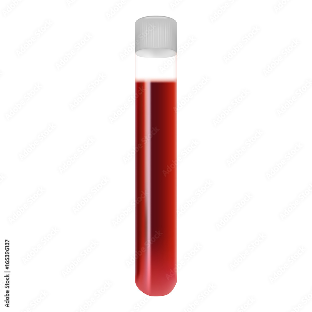 Test Tubes With Blood Samples Isolated On A White Background. Realistic Vector Illustration.Hematology. Creative Medical Concept