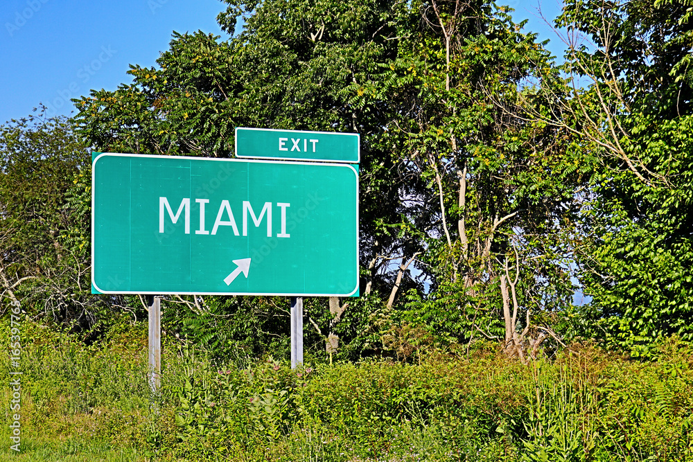 US Highway Exit Sign For Miami