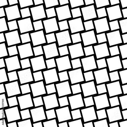 Black and white seamless square grid pattern - vector background design from angular squares