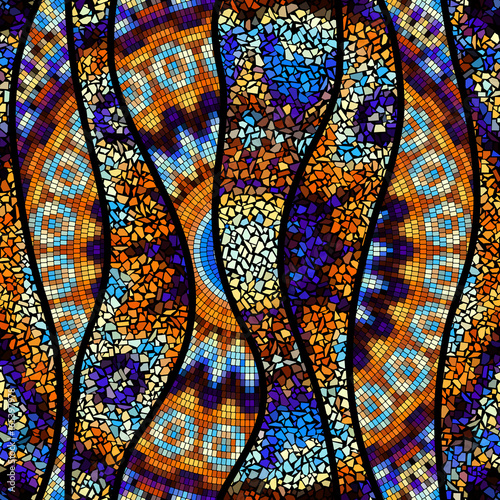 Seamless background pattern. Decorative geometric mosaic art pattern with a wavy pattern.