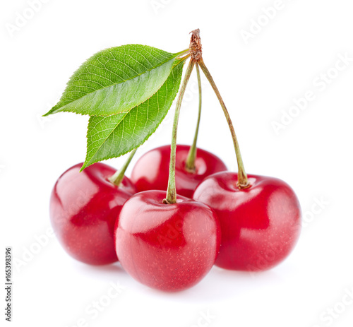 Ripe cherry with leaf