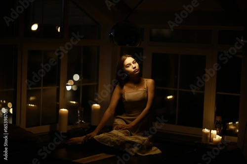 Romantic evening with candles girl, candles, house