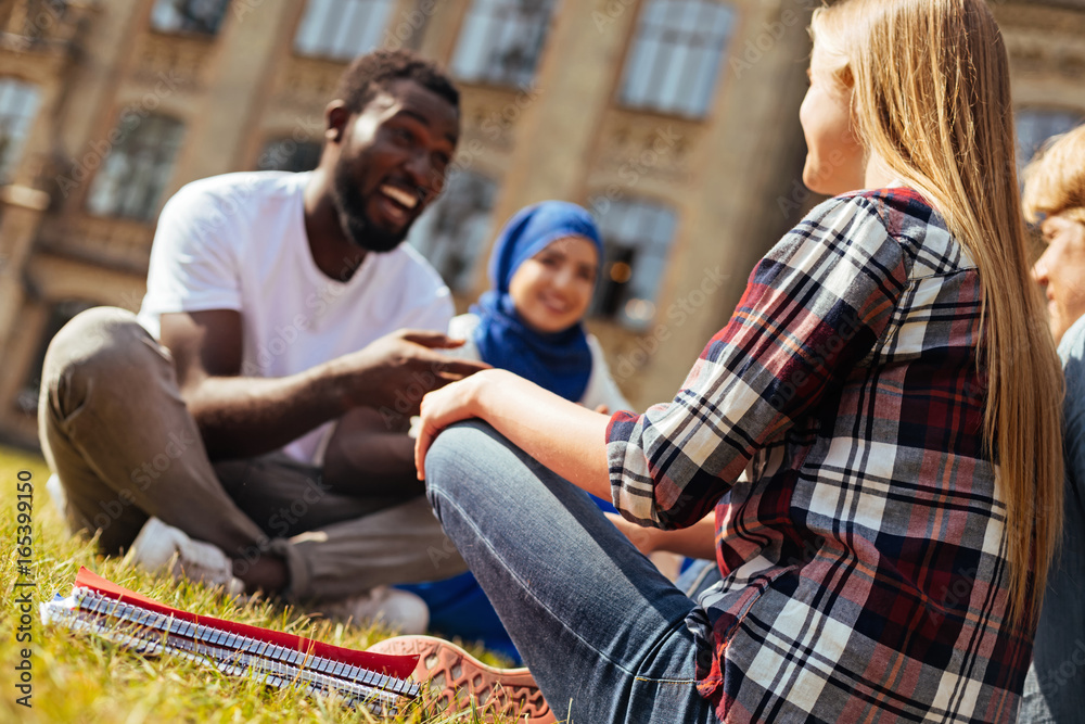 Easy going sweet people engaged in fruitful discussion Easy going sweet people engaged in fruitful discussion