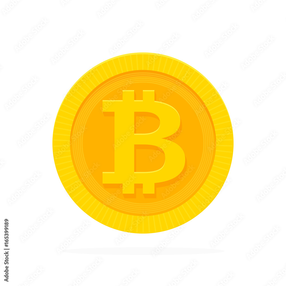 Golden bitcoin icon for cryptocurrency, virtual currency, digital money, ecash. Vector illustration