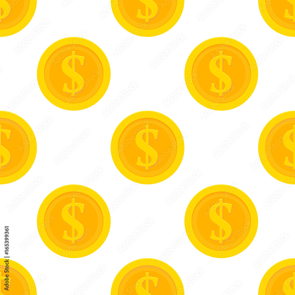 Golden dollar coins seamless pattern vector illustration