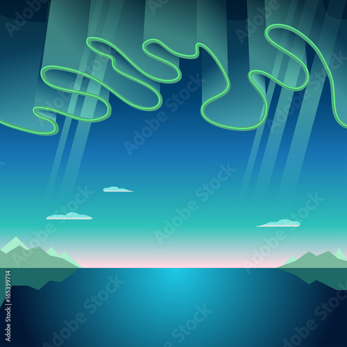 Aurora borealis northern sunrise lights blue background vector illustration