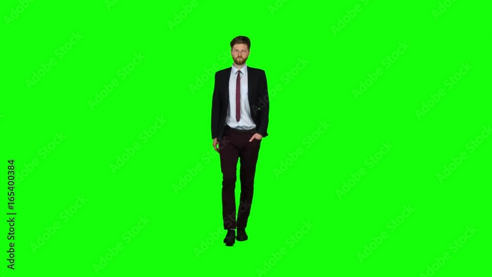 Man is going to a business meeting and waving greetings. Green screen Man is going to a business meeting and waving greetings. Green screen