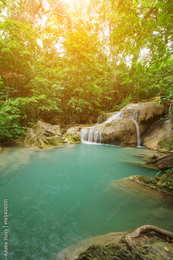 Level 1 of Erawan Waterfall in Kanchanaburi, Thailand Level 1 of Erawan Waterfall in Kanchanaburi, Thailand