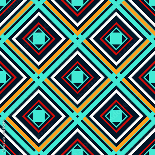 Blue orange green and white rhombuses on a dark background