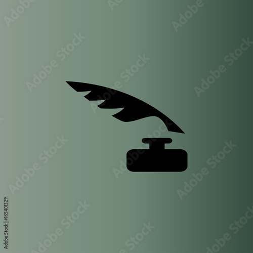 feather and ink bottle icon. flat design