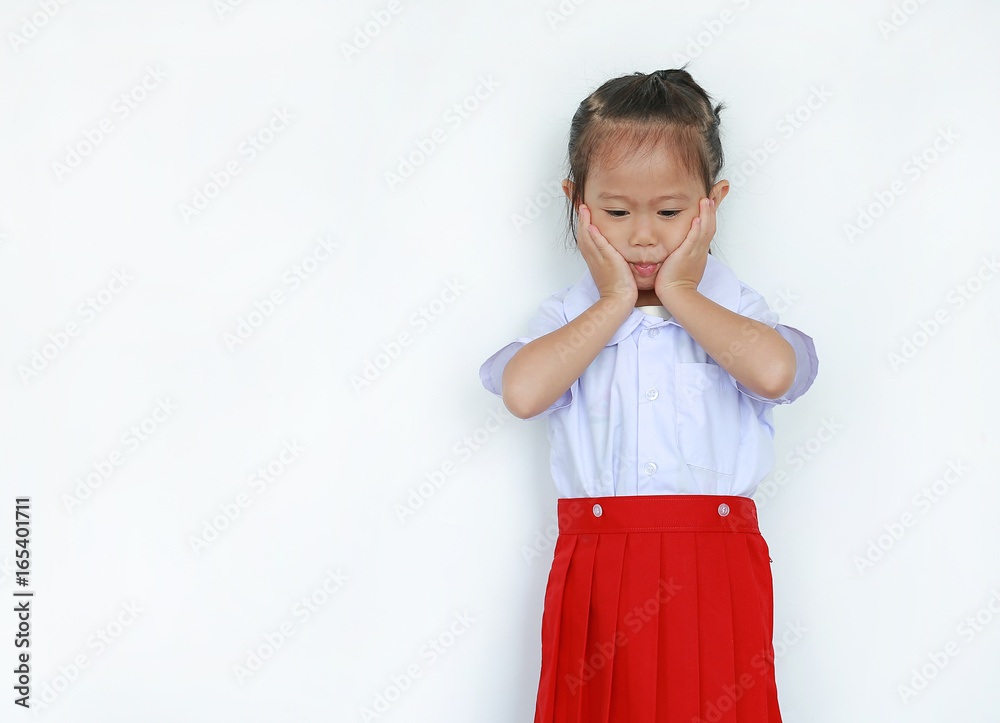 Portrait of asian child in school uniform isolated on white background. Portrait of asian child in school uniform isolated on white background.