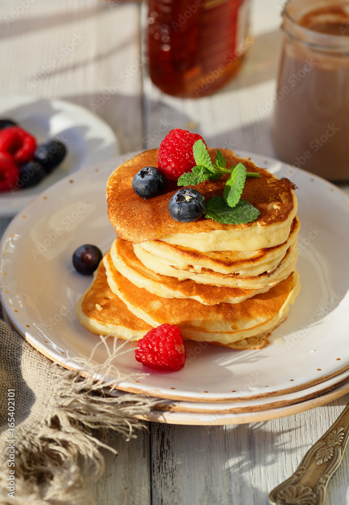 Stack of pancake with berry and syrup Stack of pancake with berry and syrup
