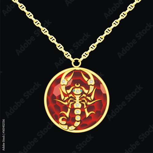 Ruby medallion on a chain with a scorpion