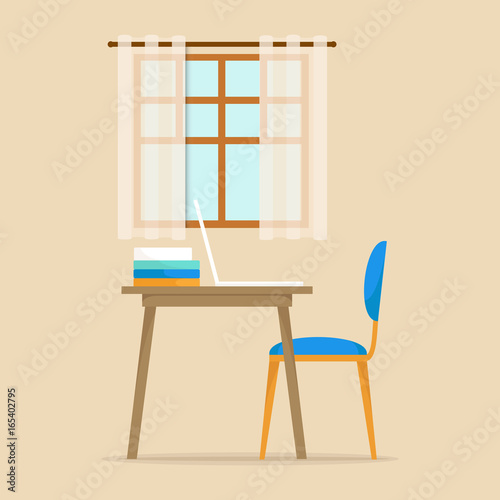 Vector workplace. A chair  table and window