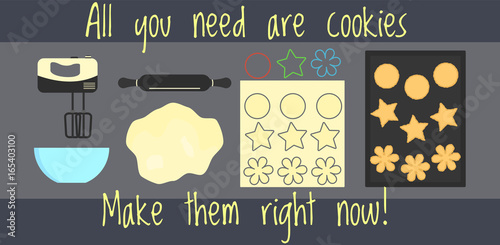 Flat vector home bakery recipe infographics, how to make home made cookies for web design, banner, cookbook, brochure template, card