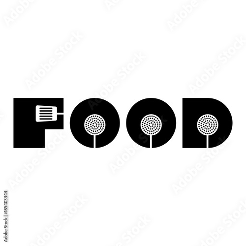 Icono plano FOOD con espumaderas negro sobre fondo blanco