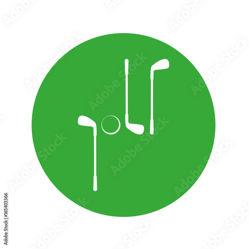 Icono plano golf con palos y pelota en circulo verde