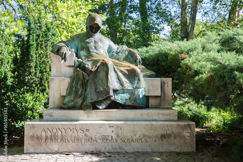 Monument of Anonymous (notary and chronicler of a Hungarian King), Varosliget Park. Budapest