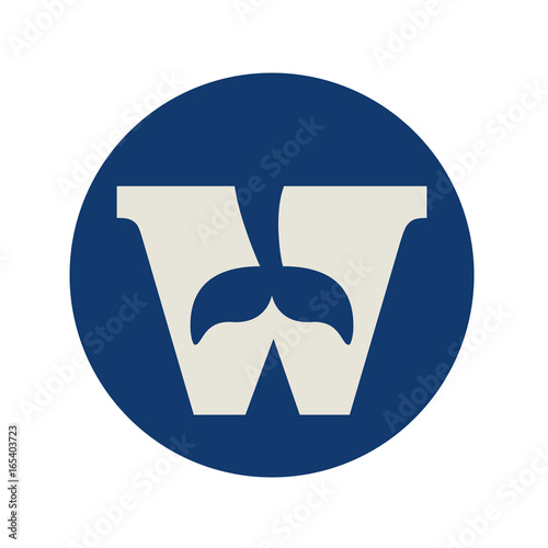 Icono plano W con cola ballena en circulo azul