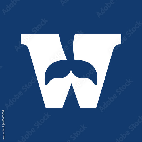 Icono plano W con cola ballena blanco en fondo azul