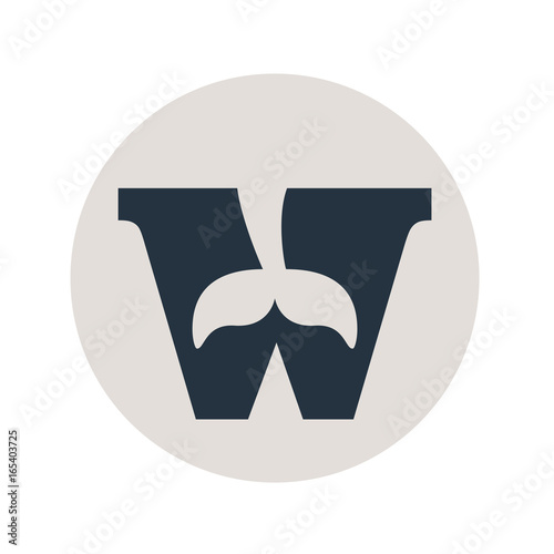 Icono plano W con cola ballena en circulo gris