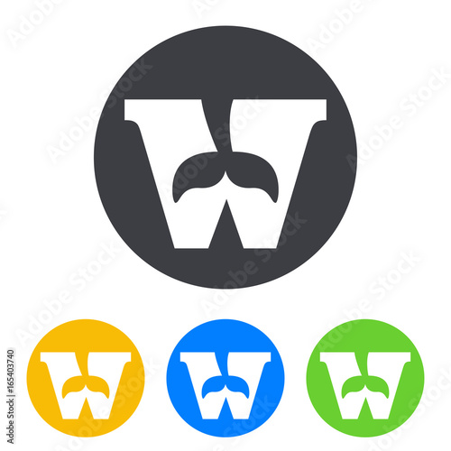 Icono plano W con cola ballena en circulo varios colores