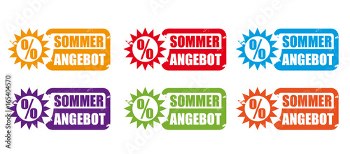 Sommer Angebot - verschiedenfarbige Stempel mit Sonnensymbol