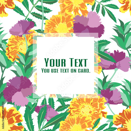 The flower summer with French Marigold and Violet Carnation. flower design for card, seamless, pattern and background.Vector illustration.