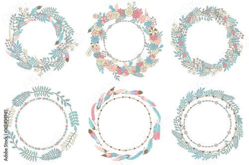 Vector flowers beautiful wreathes set.