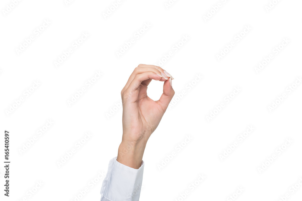 cropped view of person gesturing signed language, isolated on white cropped view of person gesturing signed language, isolated on white