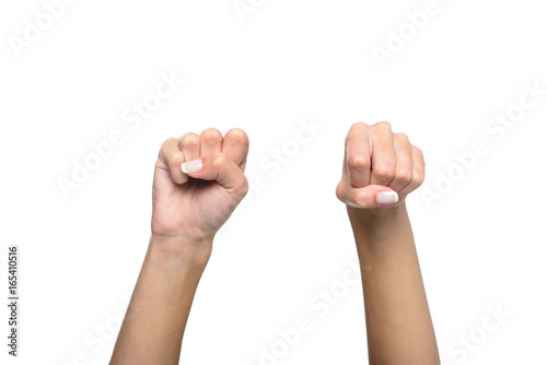 cropped view of person gesturing signed language, isolated on white