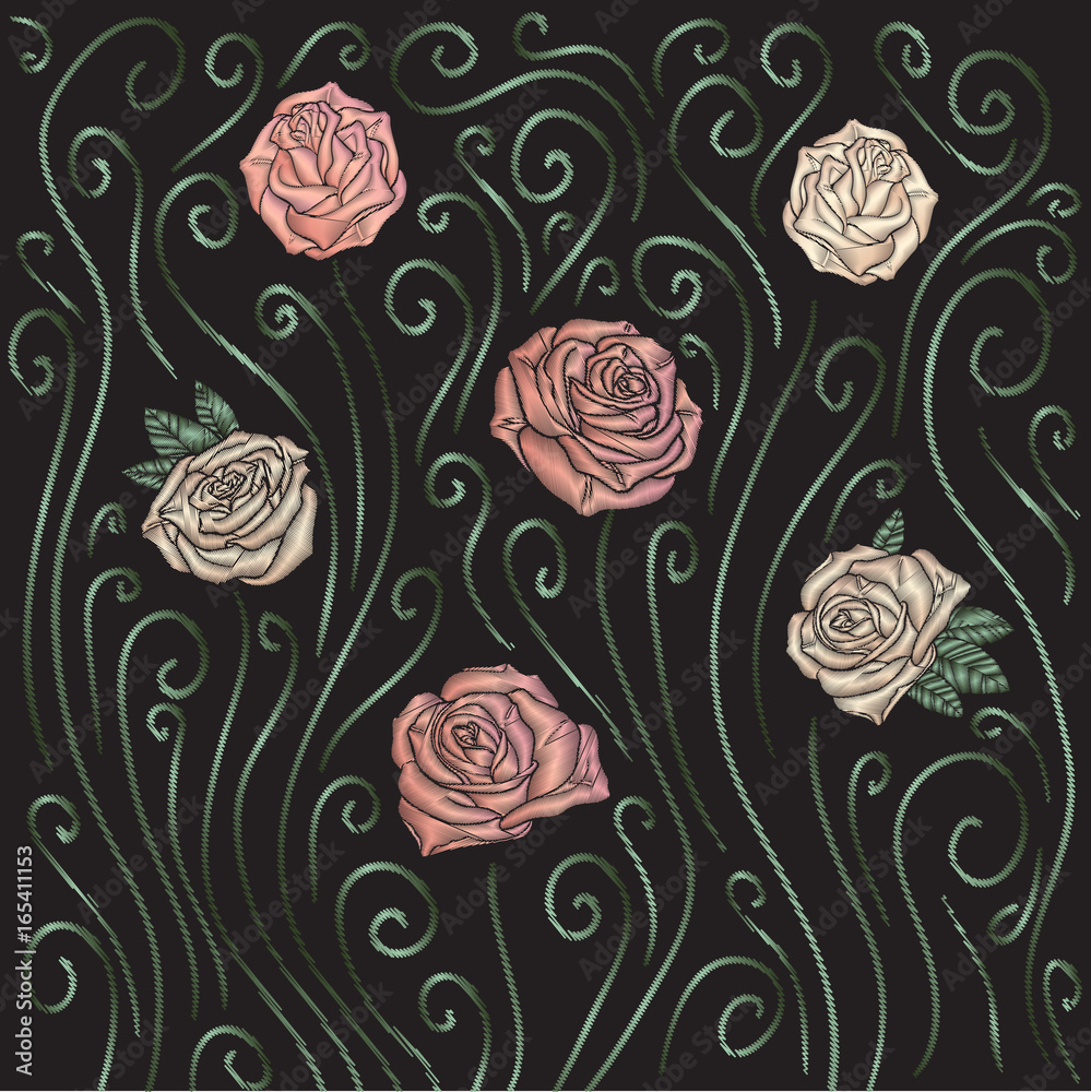 Roses embroidery background. Roses embroidery background.