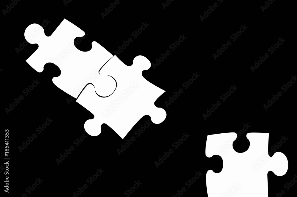 Piezas blancas, puzzle, rompecabezas, encajar, fondo negro, relaciones  Stock Illustration | Adobe Stock