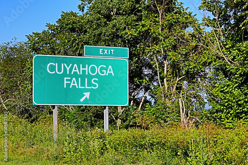 US Highway Exit Sign For Cuyahoga Falls