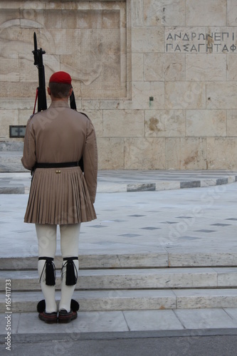 Evzoni guard in front of the Greek parliament, Athens photo