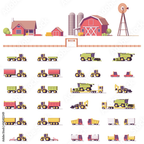 Vector low poly agricultural machinery